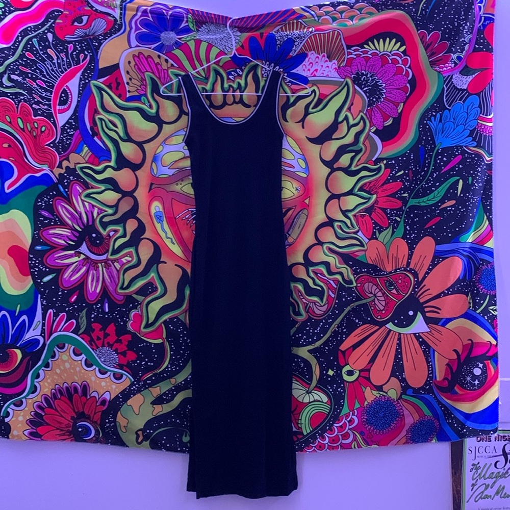 Long black dress with small splits on either side